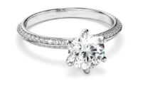 Round Brilliant Cut Diamond Knife Edge Engagement Ring With Diamond Pave Sides