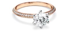 Round Brilliant Cut Diamond Knife Edge Engagement Ring With Diamond Pave Sides