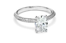 Oval Cut Diamond Knife Edge Engagement Ring With Diamond Pave Sides