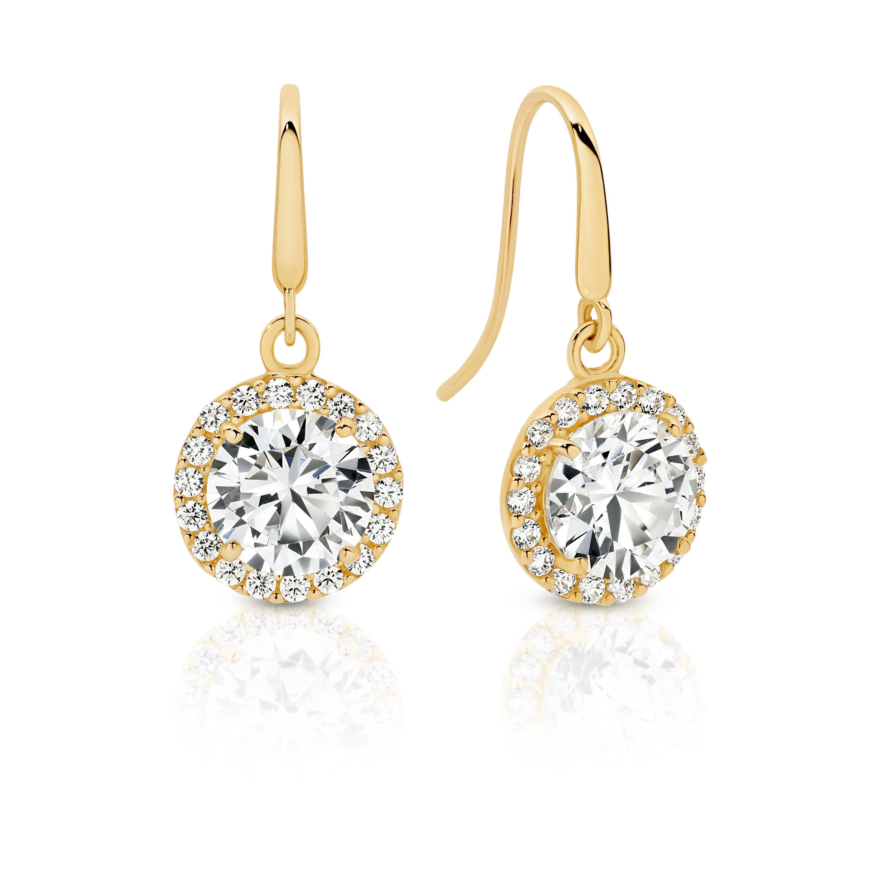9ct Yellow Gold CZ Halo Drop Earrings
