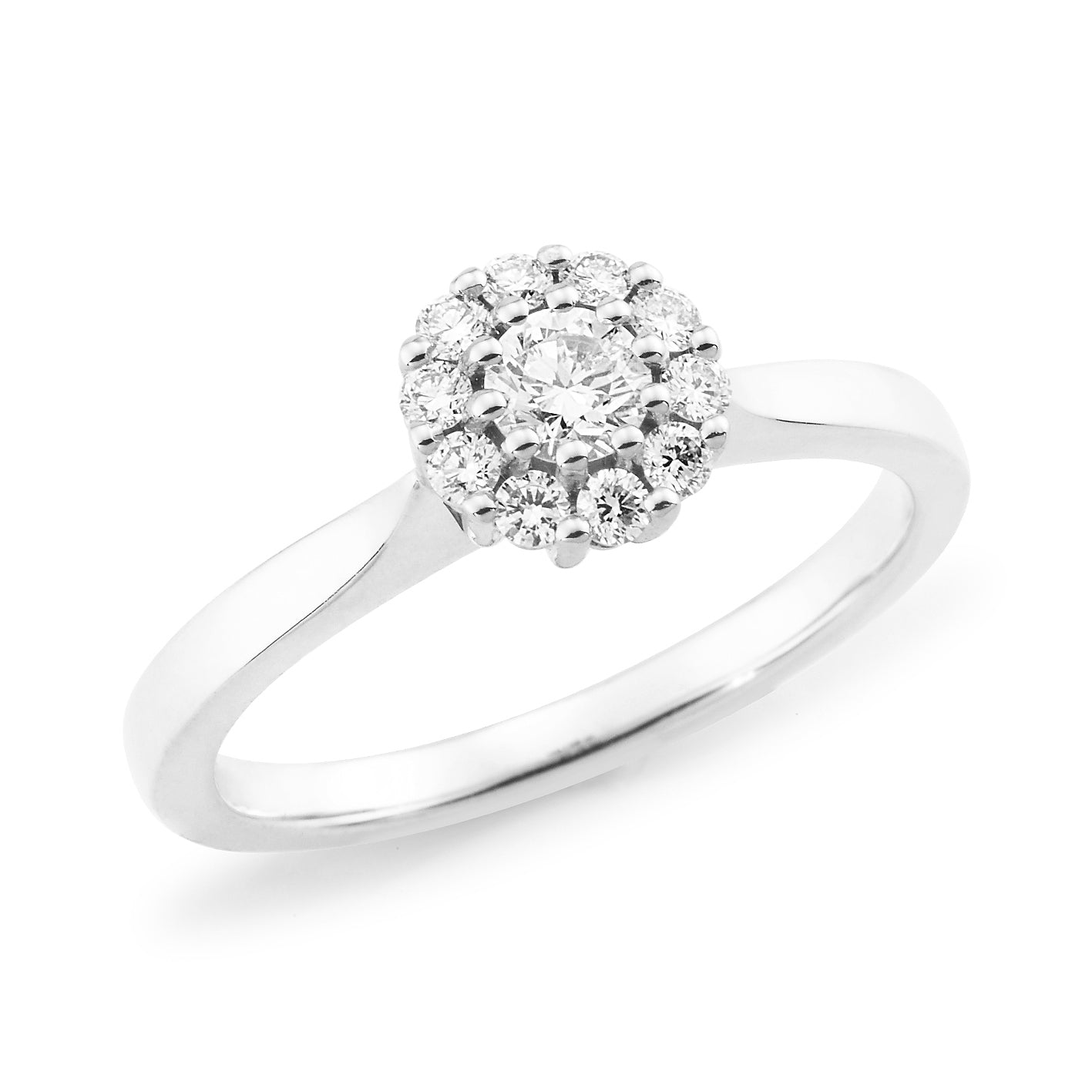 9ct White Gold Diamond Claw Set Halo Engagement Ring