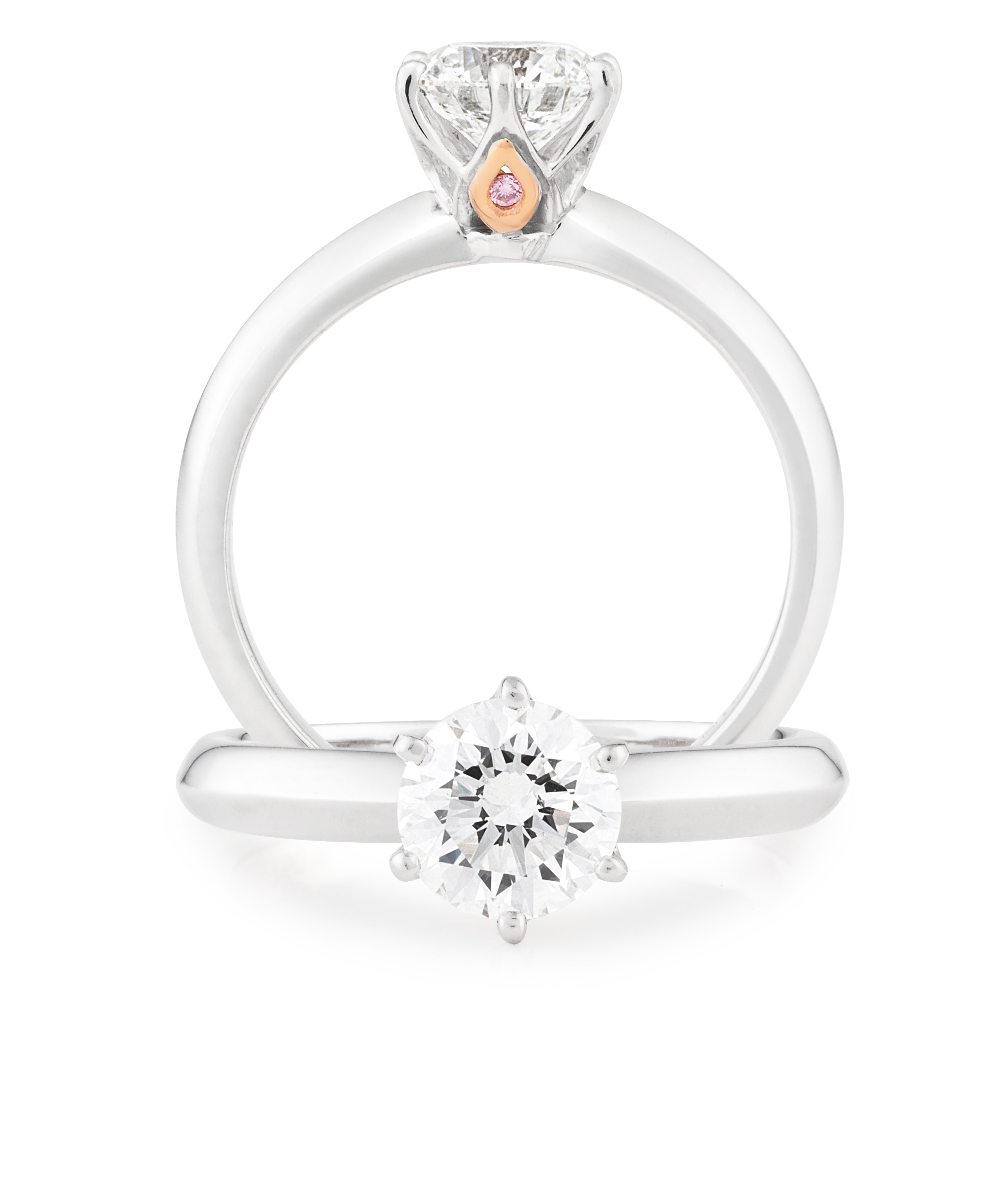 18ct White Gold Diamond Claw Set Engagement Ring, Pink Caviar