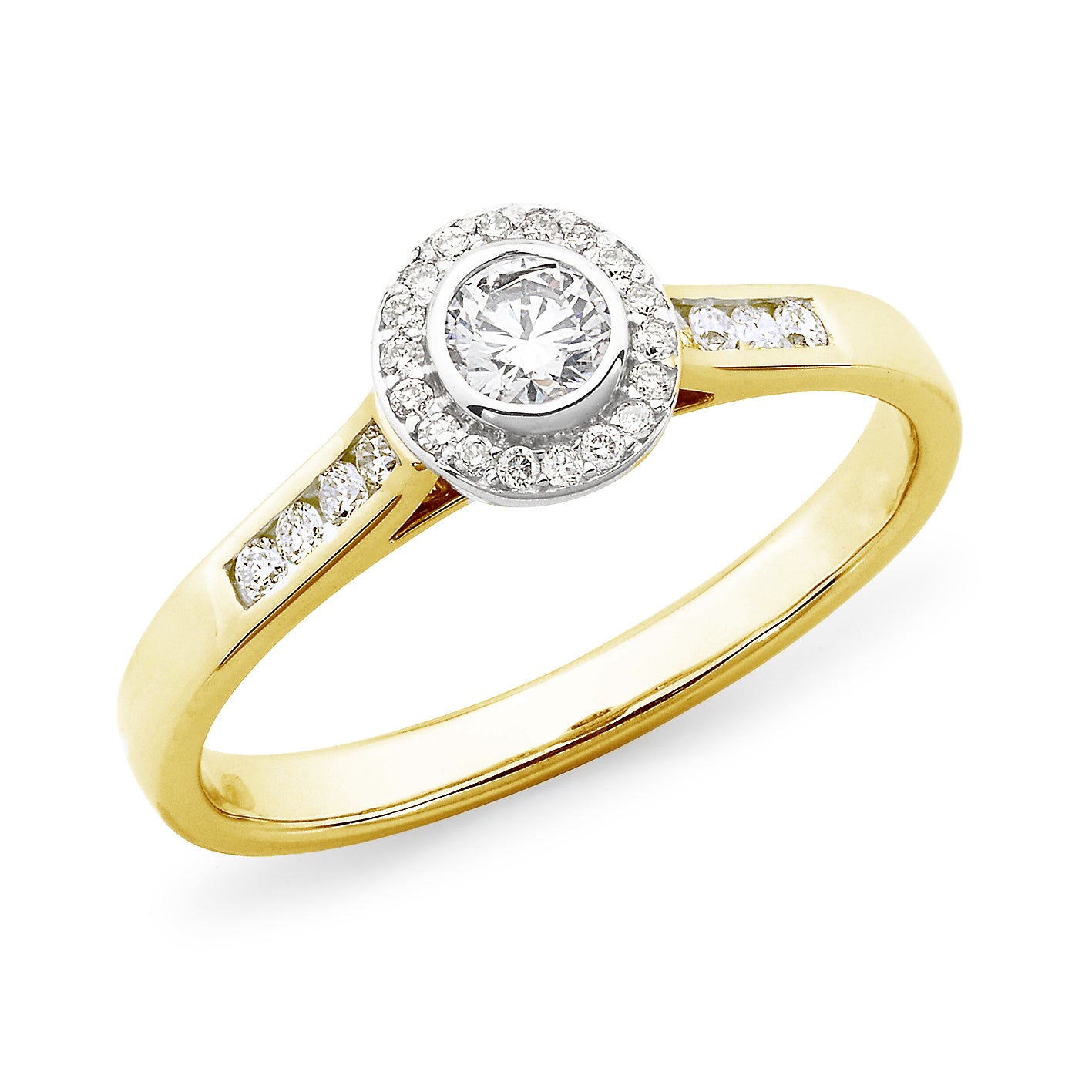 9ct Gold Diamond Bezel/Channel Set Halo Engagement Ring