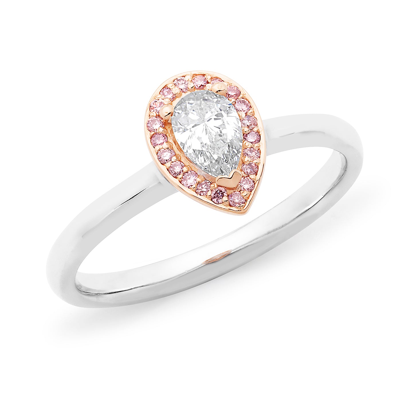 18ct White Gold Diamond Claw/Bead Set Ring, Pink Caviar