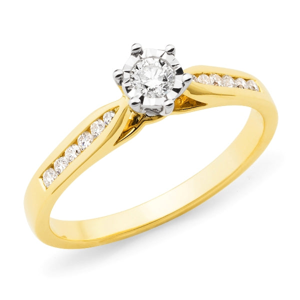 9ct Gold Diamond Illusion Shoulder Stone Engagement Ring