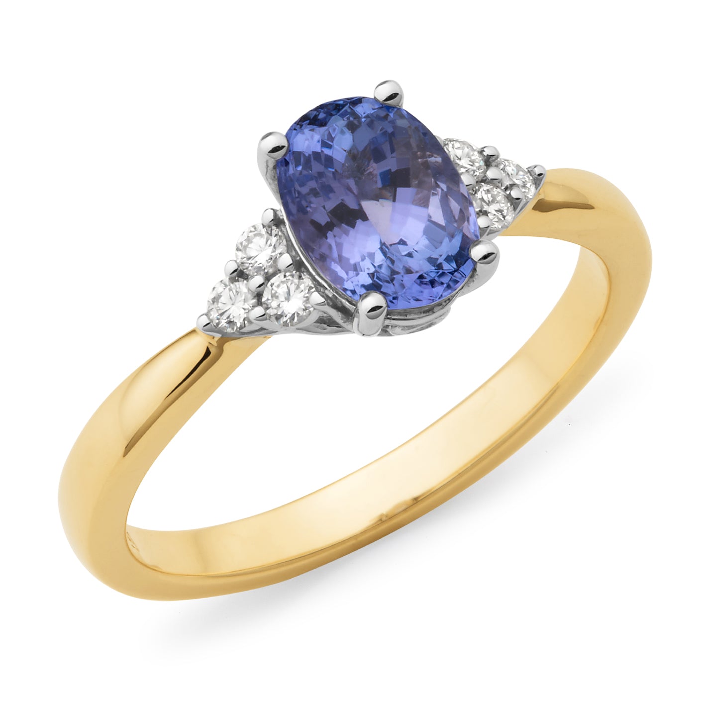9ct Gold Tanzanite & Diamond Claw Set Dress Ring
