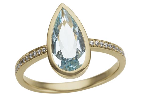 9ct Gold Blue Topaz & Diamond Ring