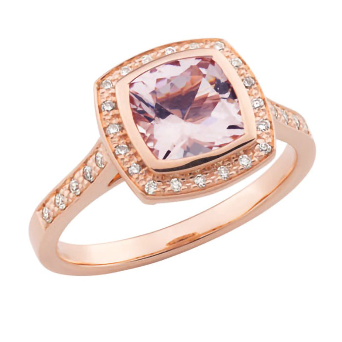 9ct Rose Gold Bezel/Bead Set Pink Amethyst & Diamond Dress Ring