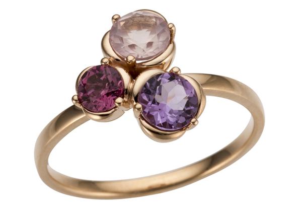 9ct Rose Gold Pink Rhodolithe, Amethyst, & Rose Quartz Ring