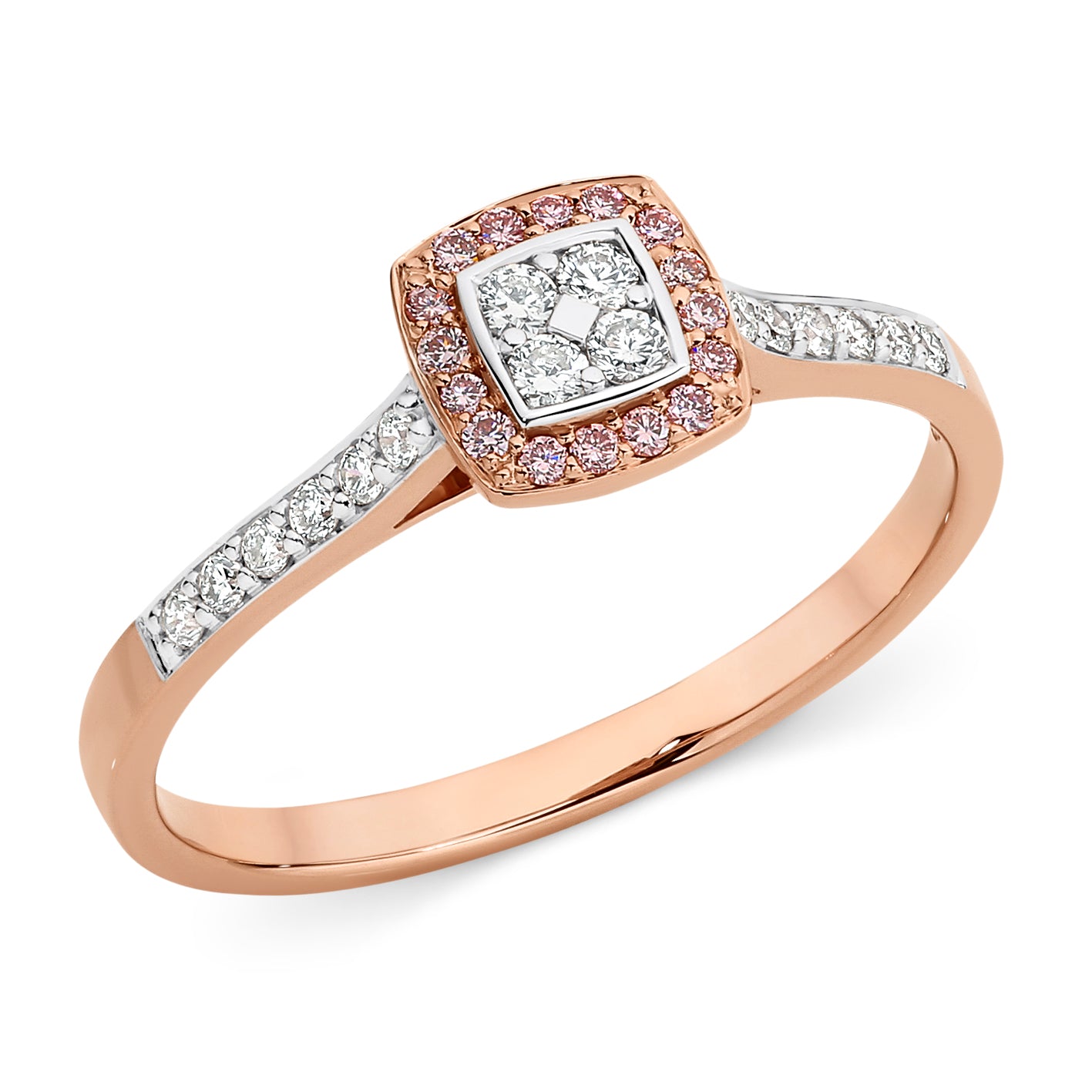 9ct Rose Gold Diamond Bead Set Ring, Pink Caviar