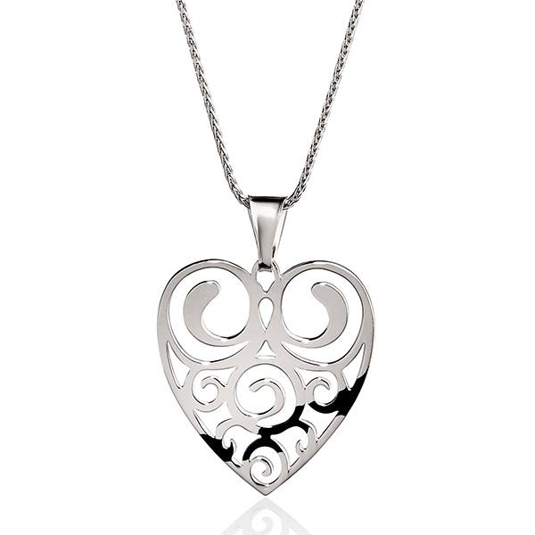 Silver scroll pattern heart pendant