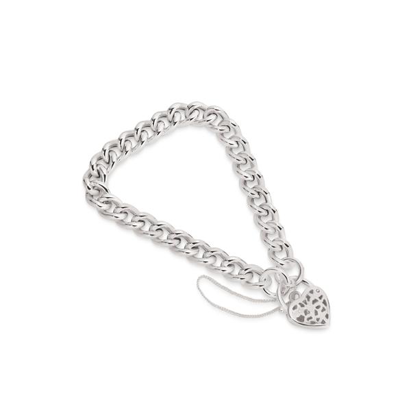 Silver curb padlock bracelet