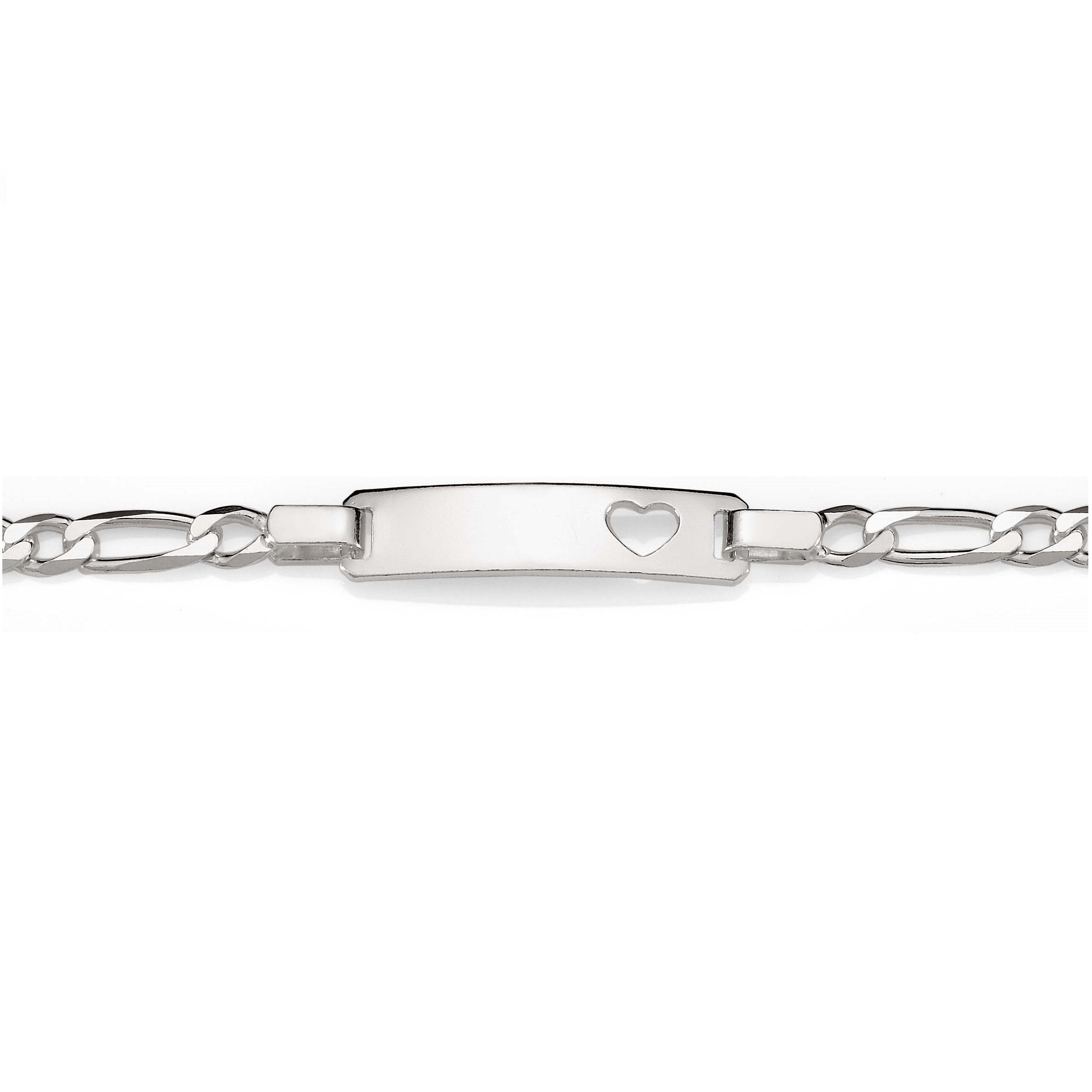 Silver figaro engravable heart ID bracelet