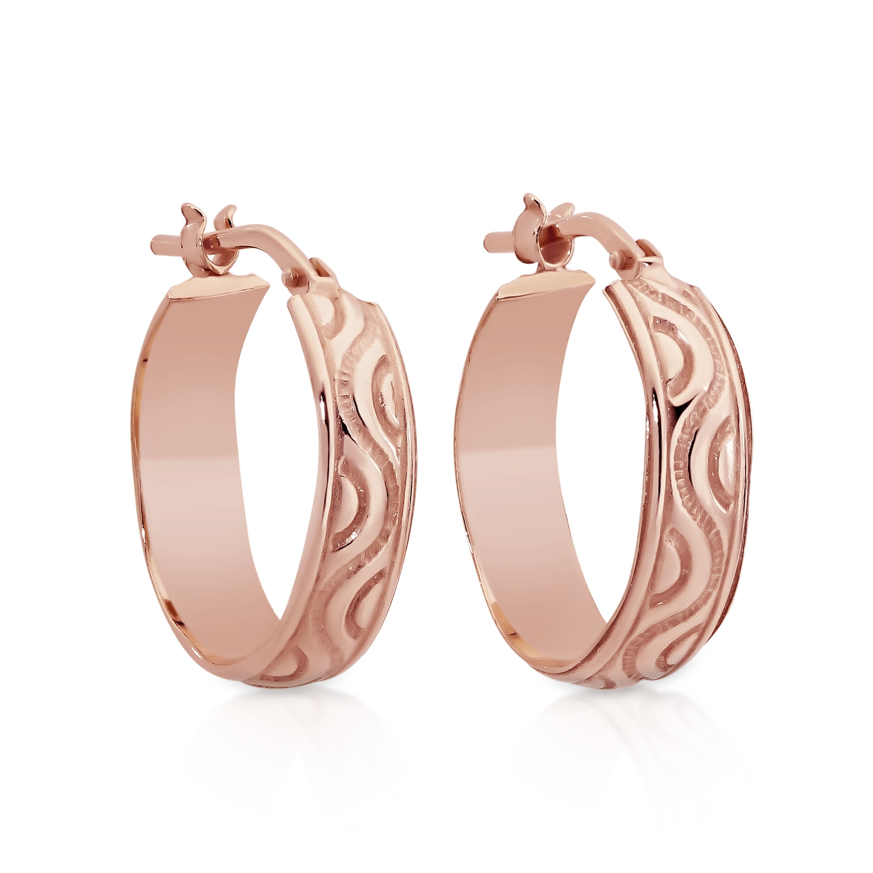 Silver rose gold plated engraved hoops 15mm