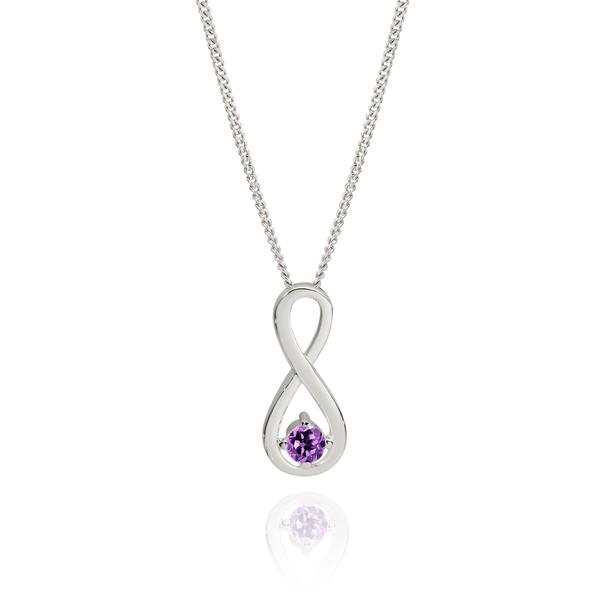 Silver purple CZ infinity pendant