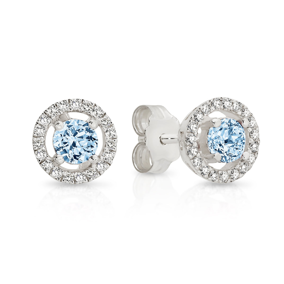 Silver blue cubic zirconia halo studs