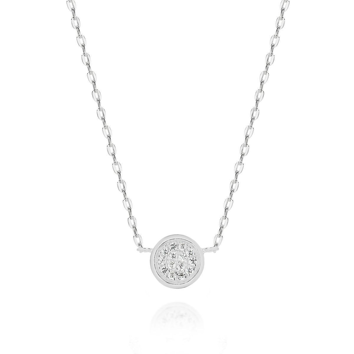 Silver cubic zirconia disc necklet