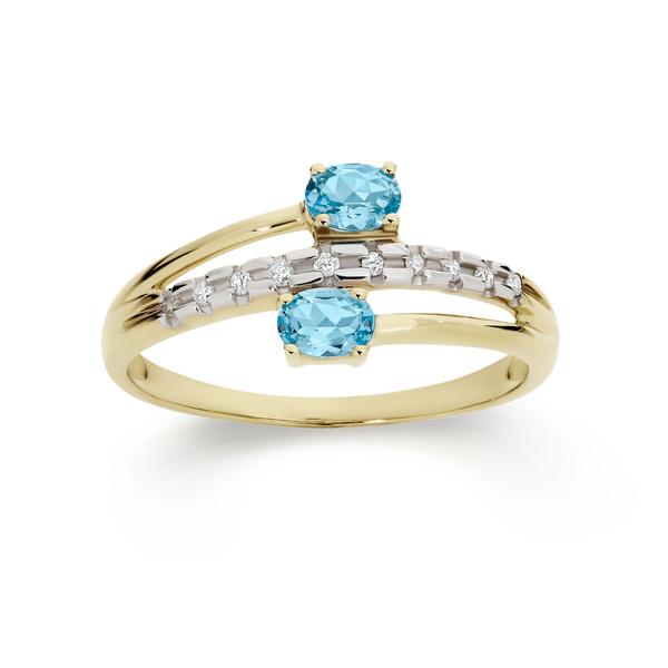 9ct gold blue topaz & diamond ring
