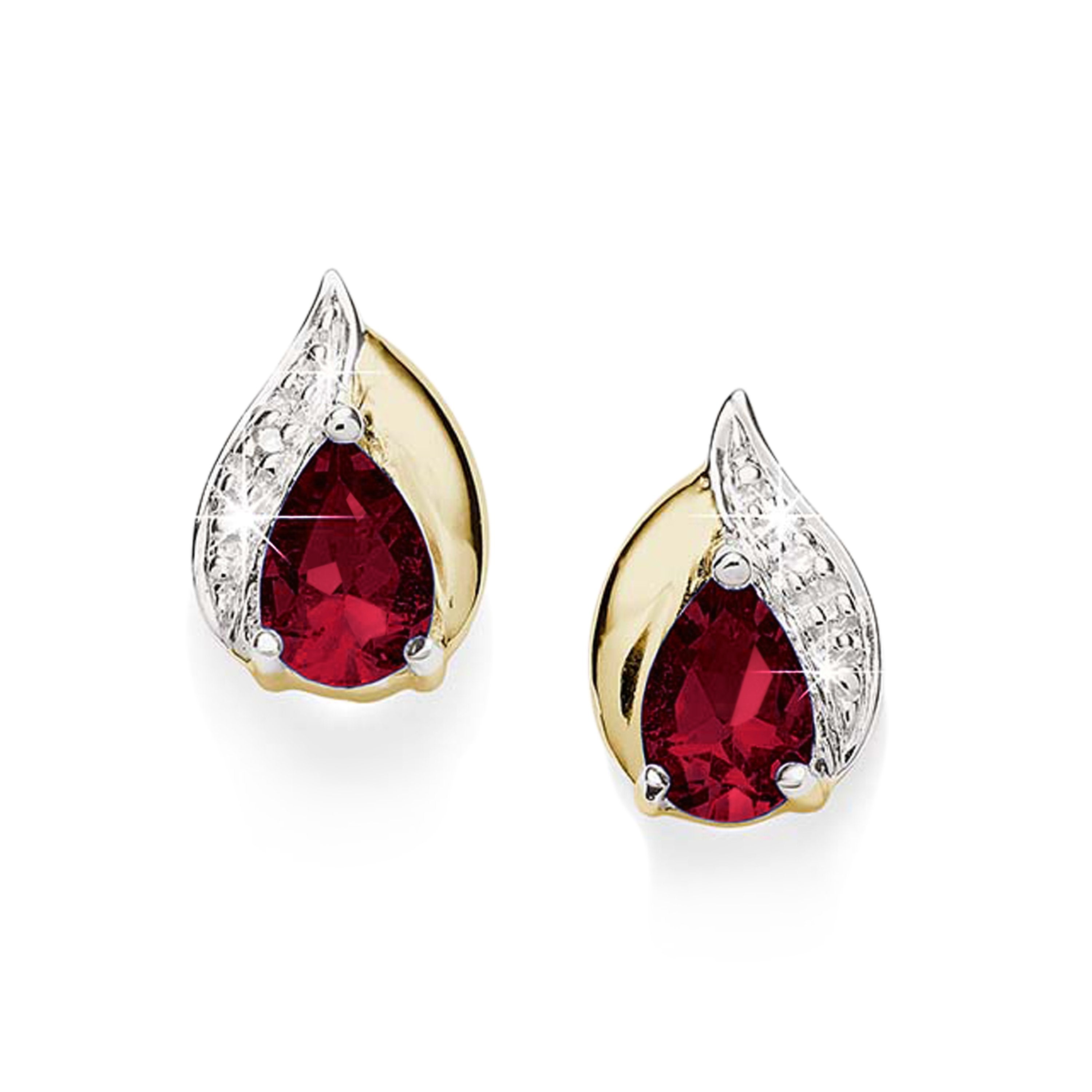 9ct gold garnet & diamond studs