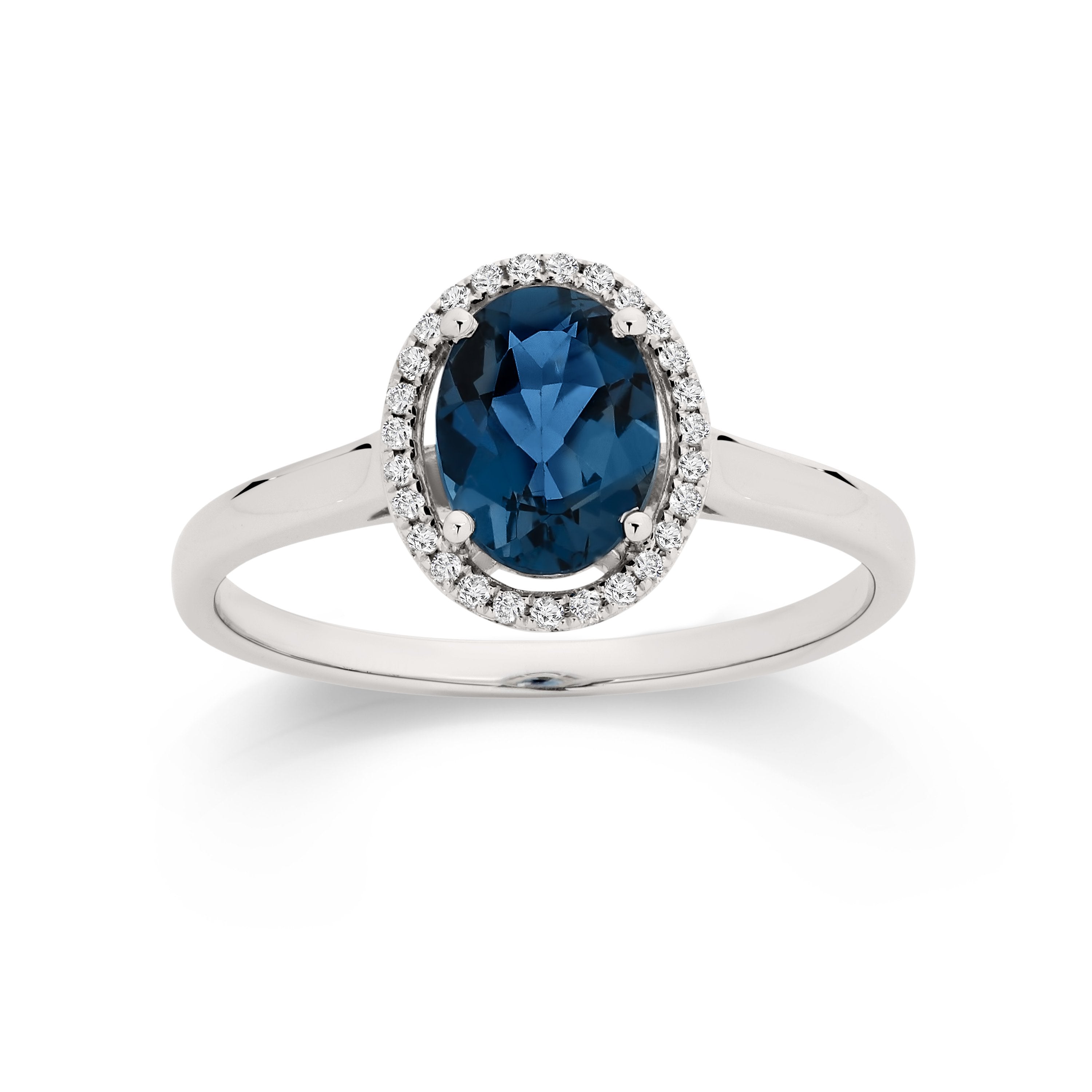 9ct white gold london blue topaz & diamond ring