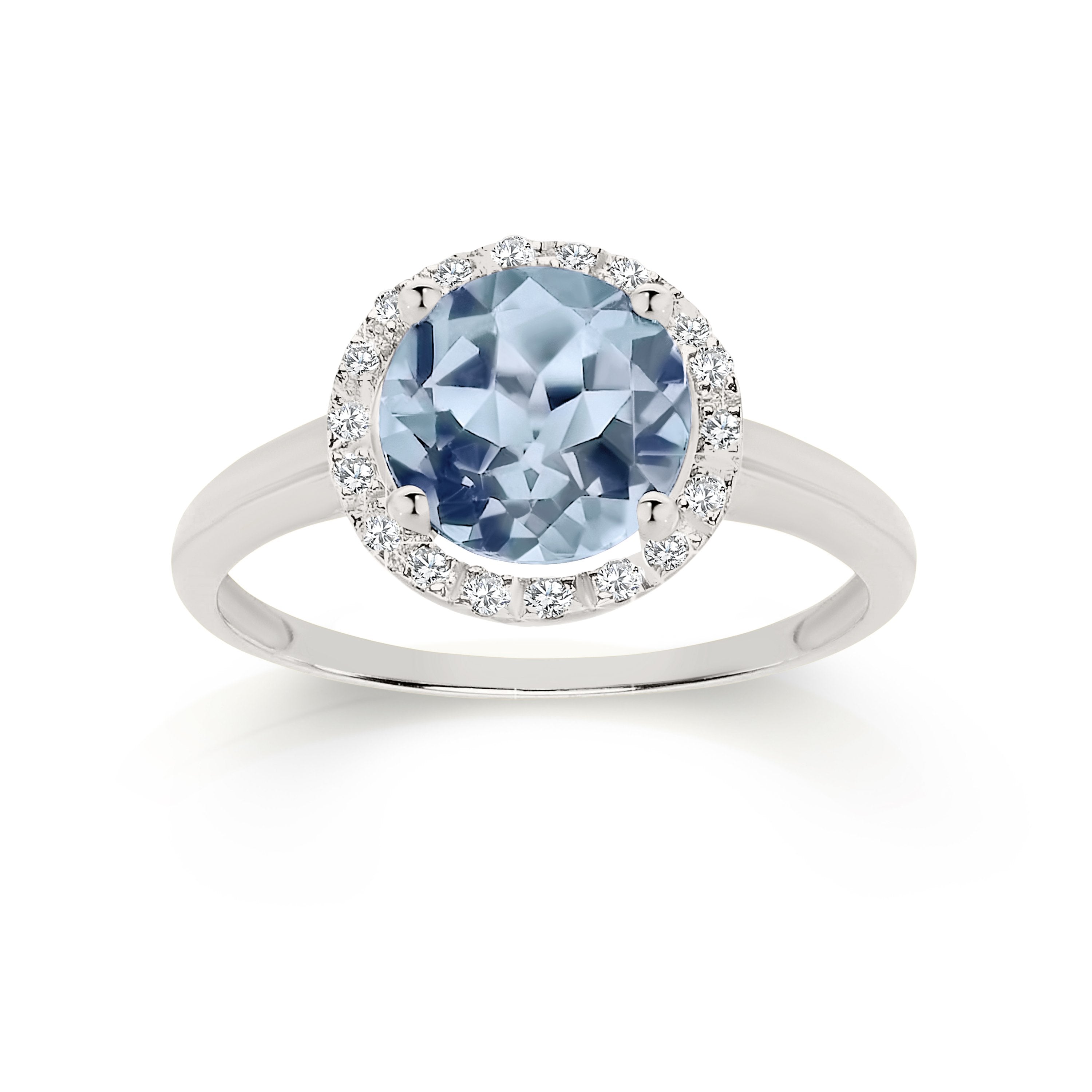 9ct white gold blue topaz and diamond ring