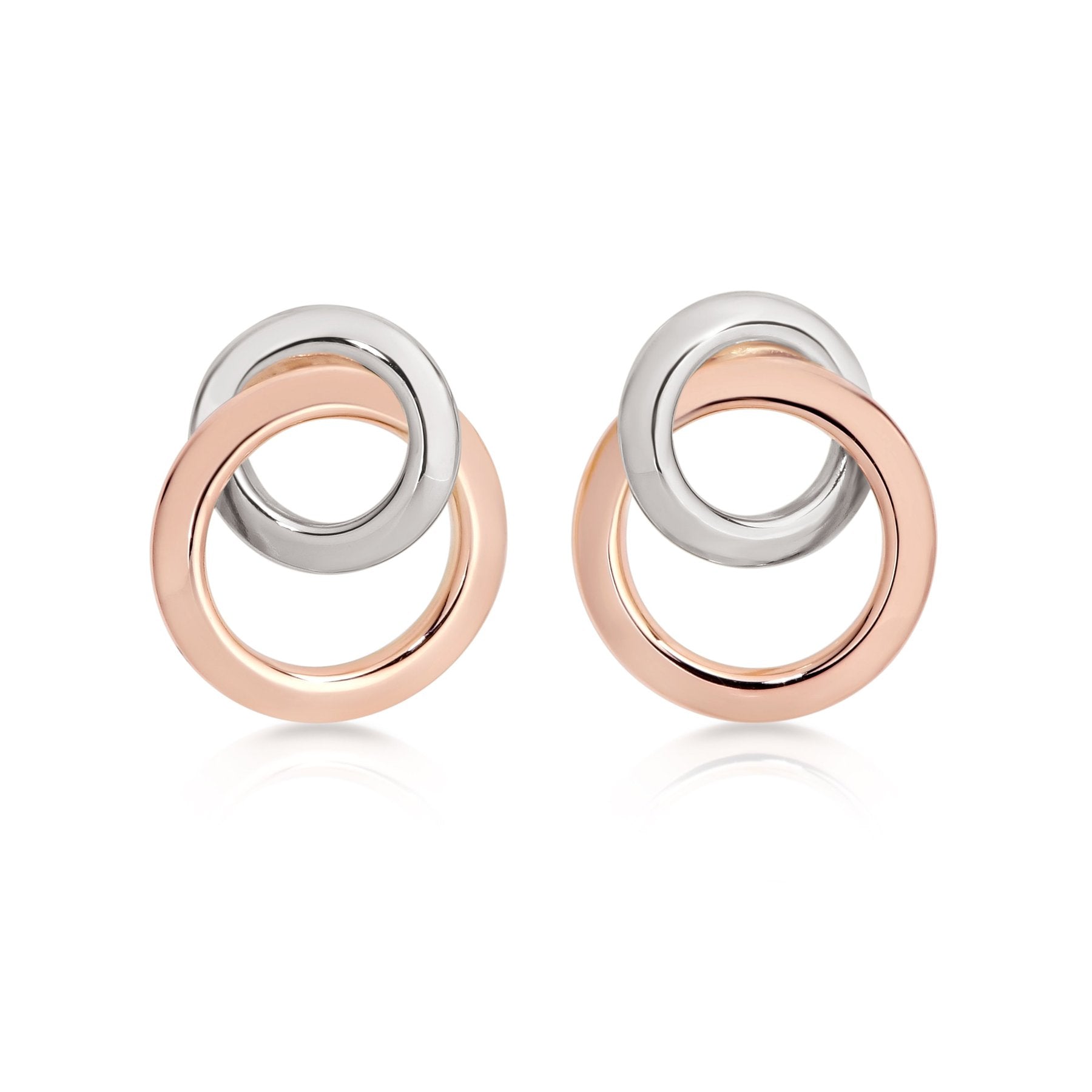 9ct rose & white gold double circle studs