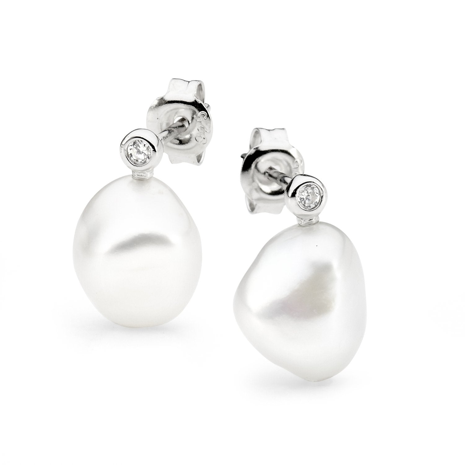 Sterling silver freshwater pearl & cubic zirconia earrings