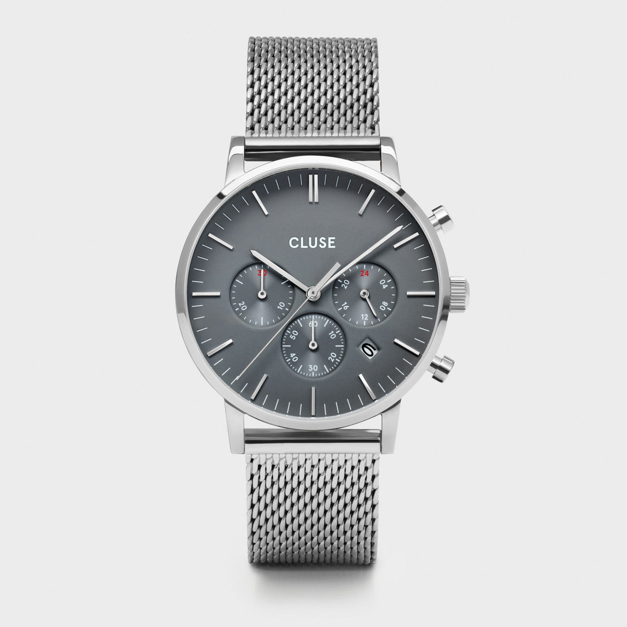 CLUSE Gift Set Aravis Grey Leather and Silver Mesh Strap