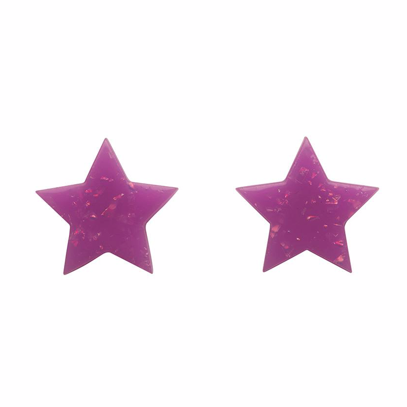 Star Solid Glitter Resin Stud Earrings - Purple