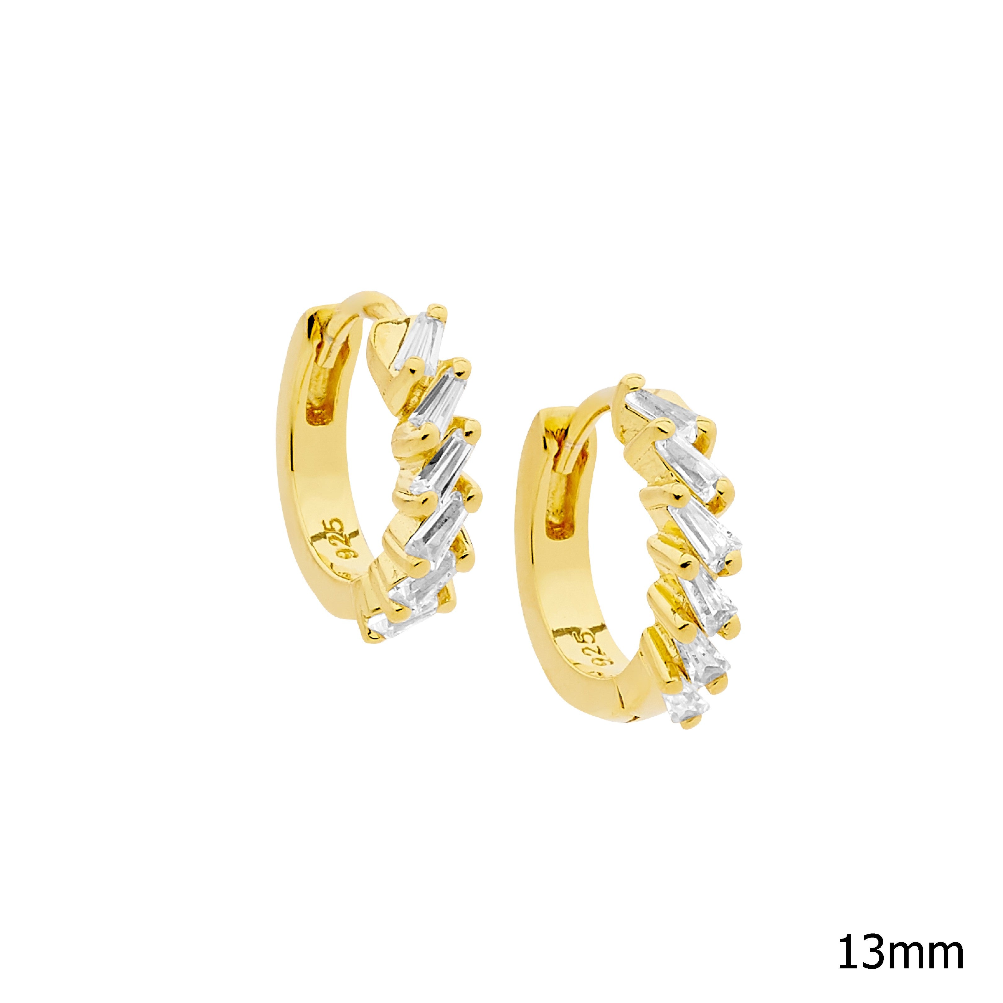 Gold plated sterling silver cubic zirconia huggie earrings