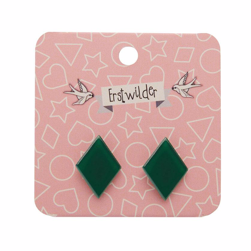Essentials Diamond Studs - Bubble Resin Forest Green