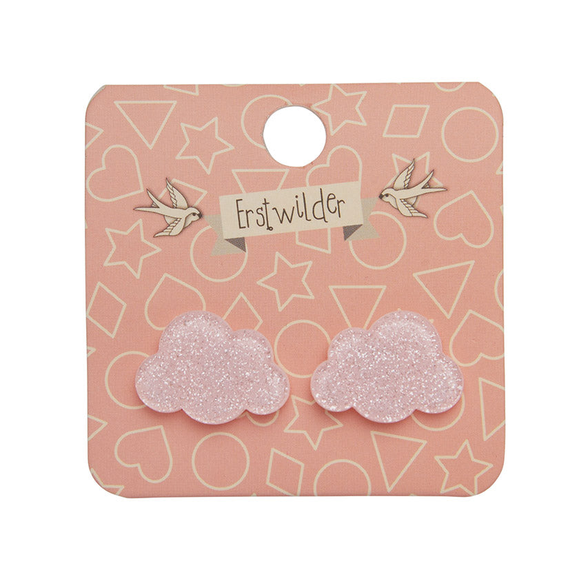 Cloud Glitter Resin Stud Earrings - Pink