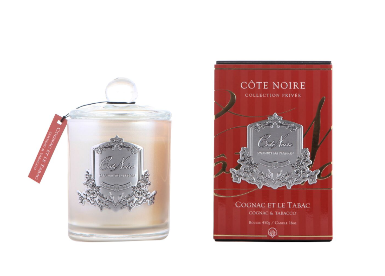 COTE NOIRE Silver Badge Candle - Cognac & Tabacco