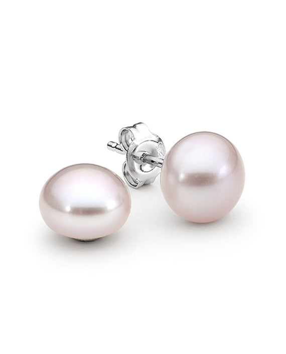Sterling Silver Pink Button Freshwater Pearl Studs
