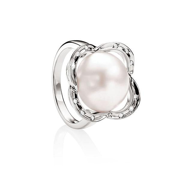 MP5566 Sterling Silver Mabe Pearl Ring with CZ