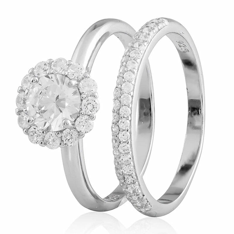Sterling Silver CZ Engagement Ring Set