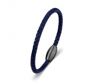 Blue leather bangle, Stainless steel