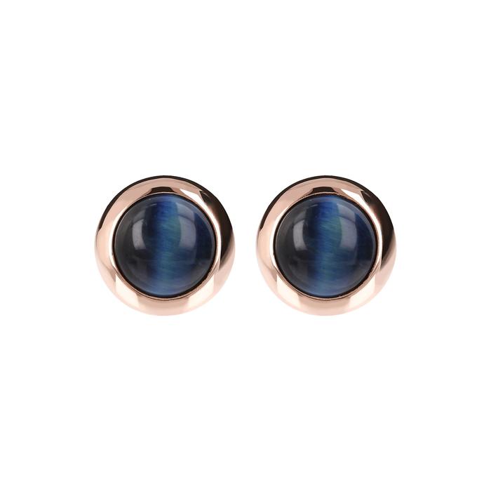 BRONZALLURE Round Cabochon Stone Earrings with Blue Tiger Eye