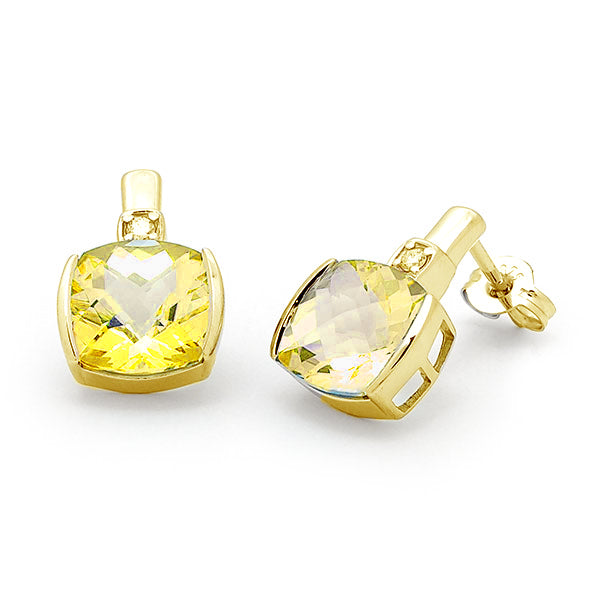 9ct Gold Citrine & Diamond End Set Stud Earrings