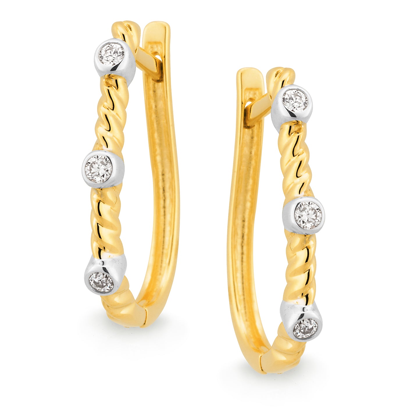 9ct Gold Bezel Set Diamond Huggie Earrings