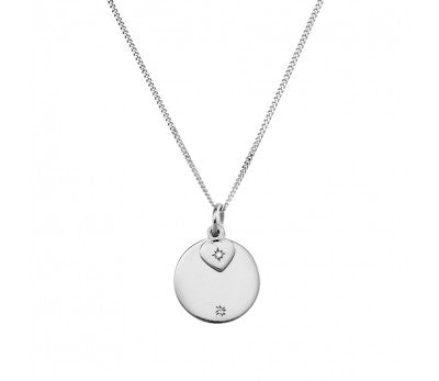 Sterling silver disc with cz detail necklace