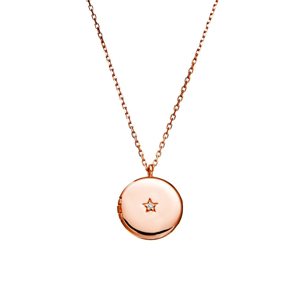 Rose Gold Sterling Silver Circle Locket Necklace