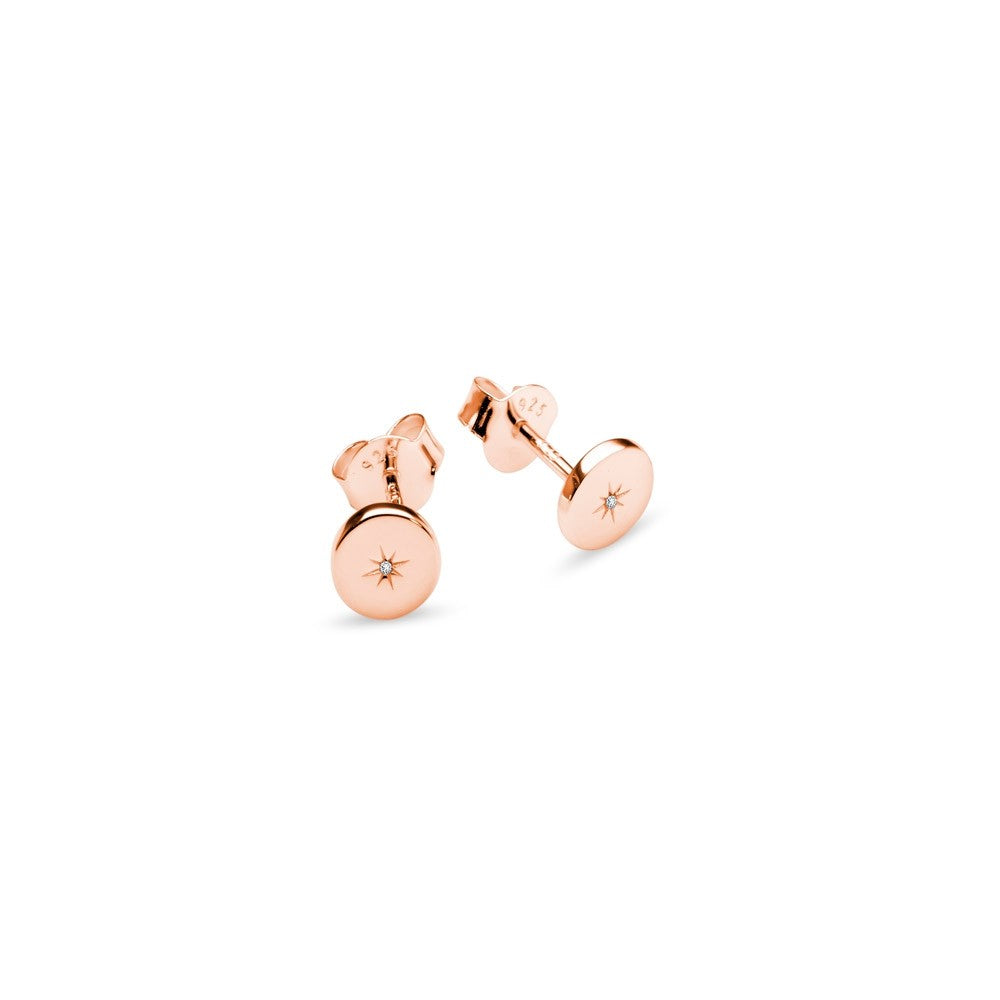 Rose Gold Sterling Silver CZ Disc Studs