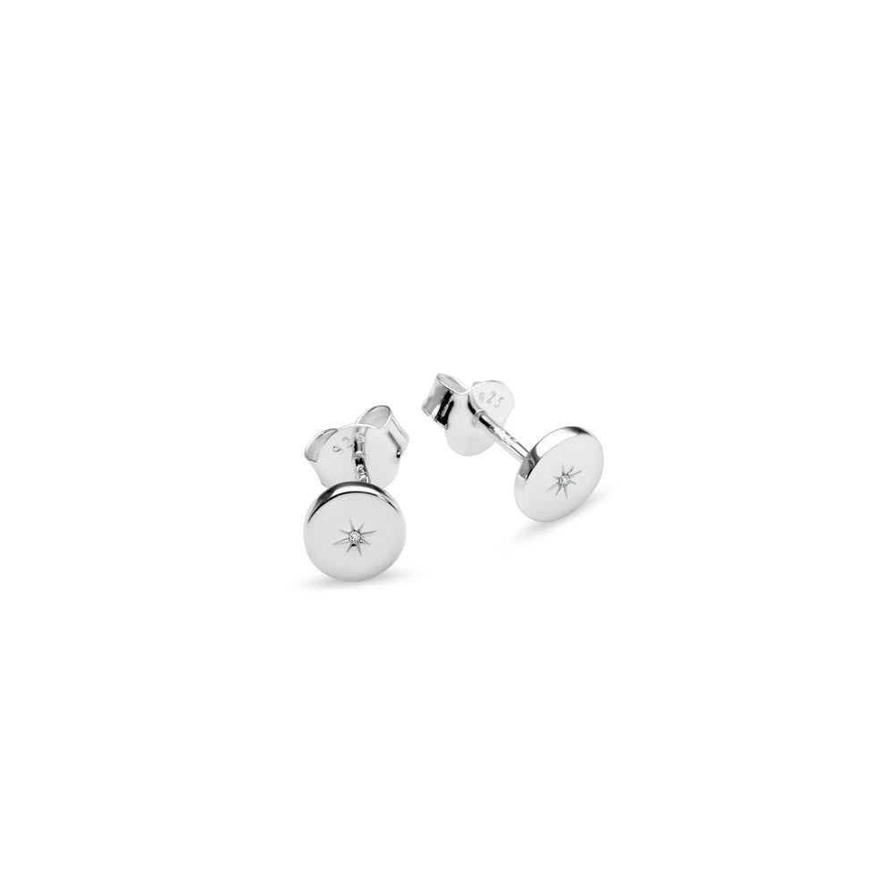Sterling Silver CZ Disc Studs