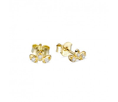 Gold Sterling Silver Fan CZ Earrings