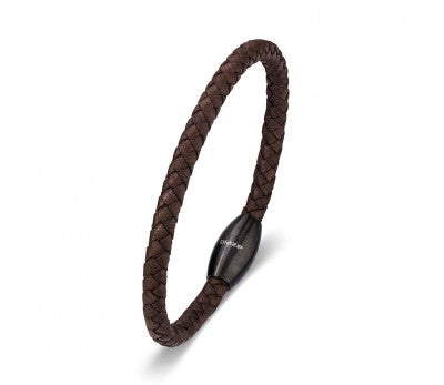 BLAZE Stainless steel men's leather bracelet with black matte clasp